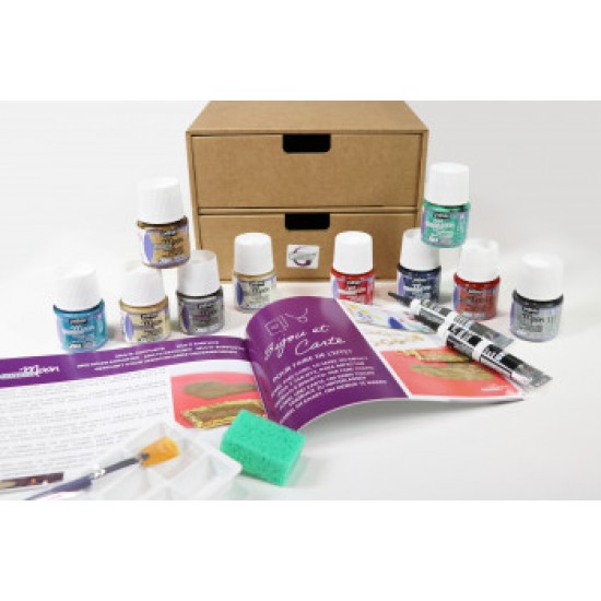 Pebeo Fantasy Moon Set 10x 45 ml & Accessories Hammer Effect Pearlescent Craft Paint Set 758441